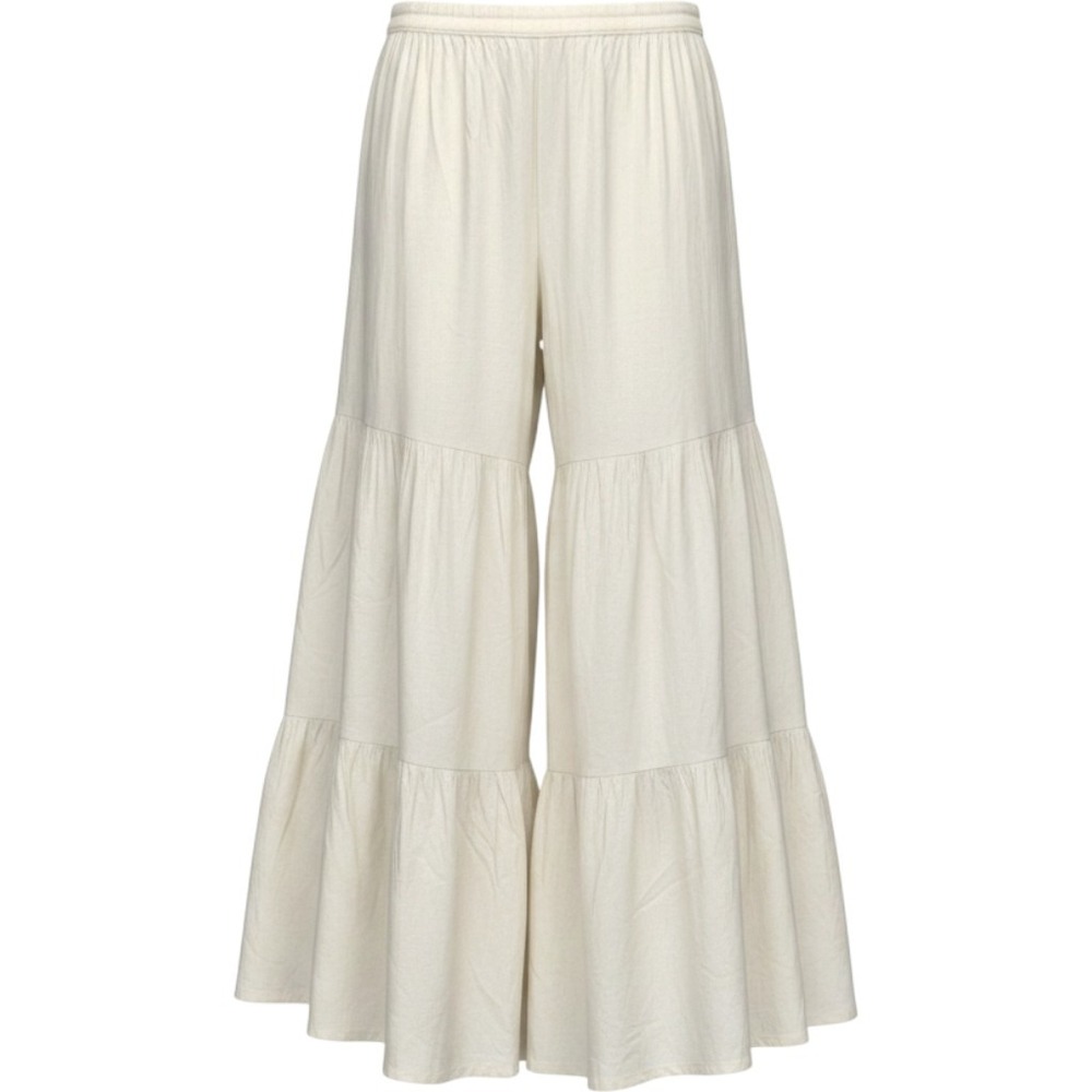 Oh My‎ Gauze Wide Leg Pants Women 36" Cream Excellent Tiered Ruffle Cotton Boho